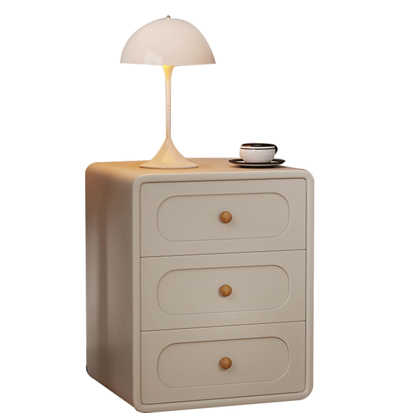 Meuble de rangement à trois tiroirs en bois kaki blanc pour l'organisation du salon