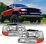 AKKON - For 00-06 Chevy Suburban | 99-02 Silverado | Tahoe Clear Headlights With Corner Bumper Lights Replacement Pair Set