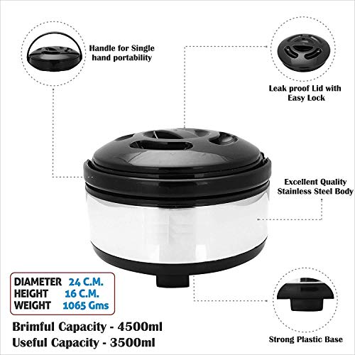 Image of Pleasure Stainless Steel Modern Thermo-Ware Double Wall Insulated Hot Pot Casserole for Hot Meal, chapati, Curry, Roti (4500 ml)