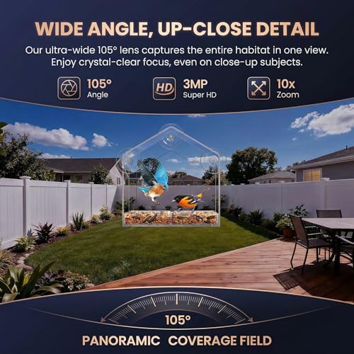 Image of Noonkey 3MP 2K Pet Camera for Aquarium, Reptile & Bird Feeder, No Drill Window Security Camera, 5GHz /2.4GHz WiFi, Color Night Vision, 24 /7 Recording, Human Detection & Alarm, 2-Way Audio, Work w /Alexa
