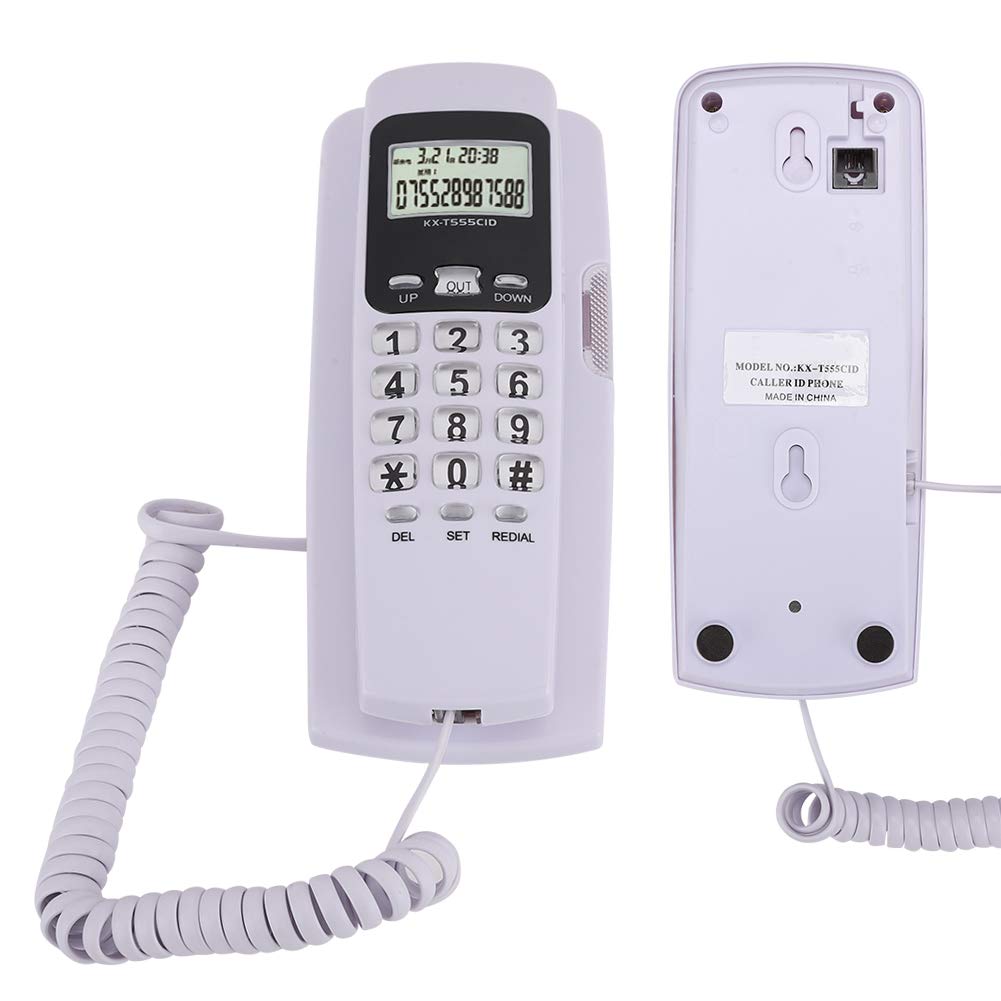 Mini Wall Mounted Phone, T555 Corded Phone Fixed Telephone with Caller ID Landline Phone with LCD Display Backlight for Hotel Home Office(White)