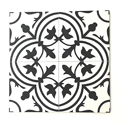 8x8 Flora Black White Porcelain Tile By Squarefeet Depot