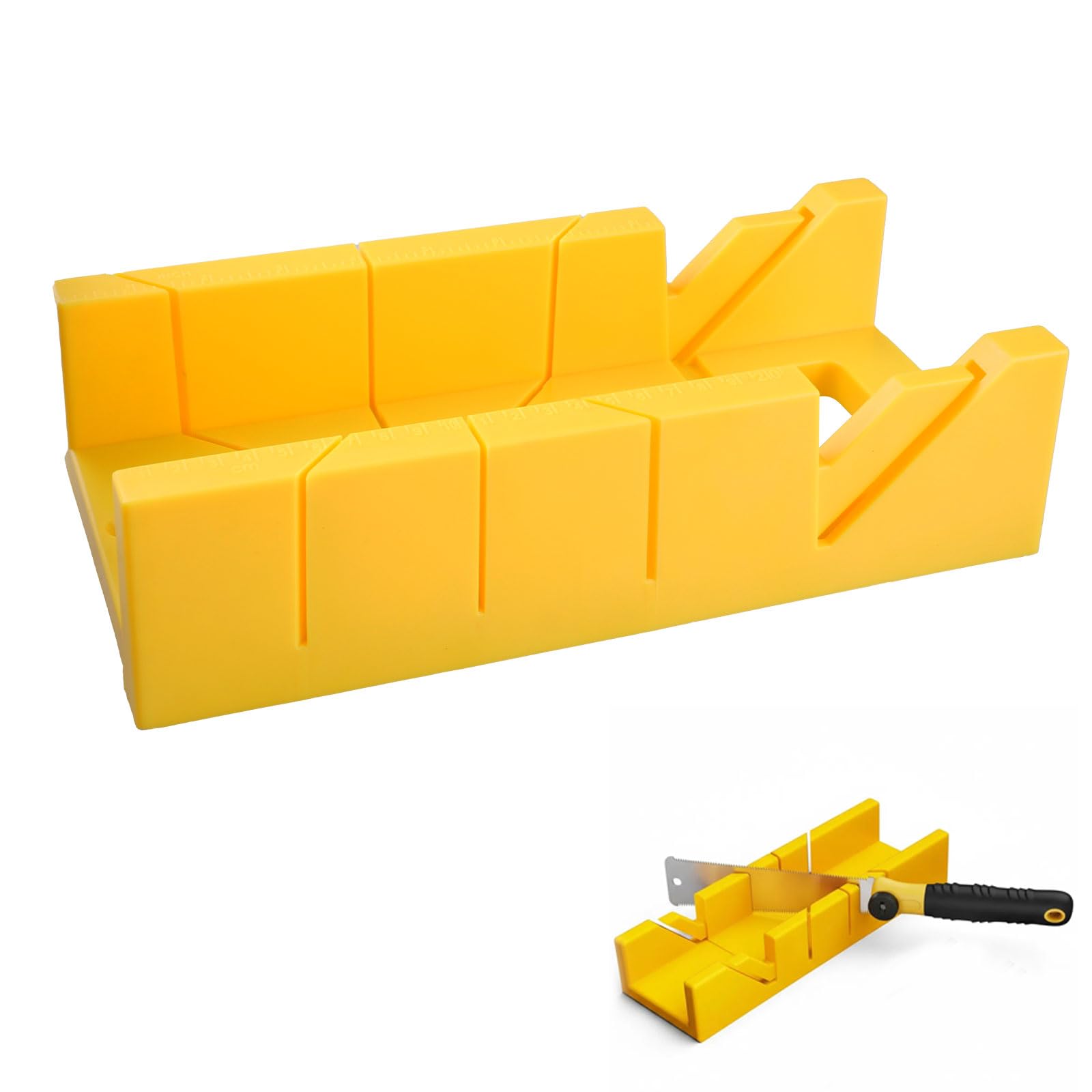 SenaiMy 300mm Heavty Duty Mitre Box with 45 & 90 Degree Cutting Angles, High-Impact ABS Plastic Miter Box for Woodworking, Skirting Board, Picture Frames & DIY Home Improvement - Yellow