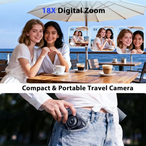 Appareil Photo Numérique 4K, 64MP Autofocus Camera Vlog 18X Digital Zoom avec Écran Rotatif 270°, Appareil Photo Compact avec Carte 32GB et 2 Batteries pour Débutants et Adolescents – Image 5