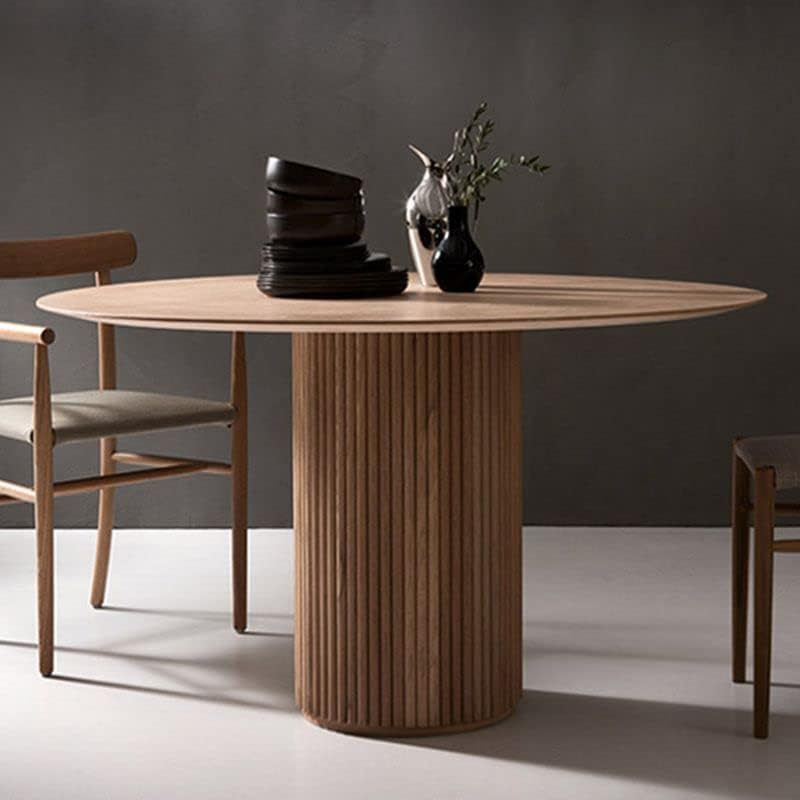 LAKIQ Mesa de comedor redonda moderna de 35.5 pulgadas de ancho, mesa de comedor de madera contemporánea para apartamentos pequeños (marrón)