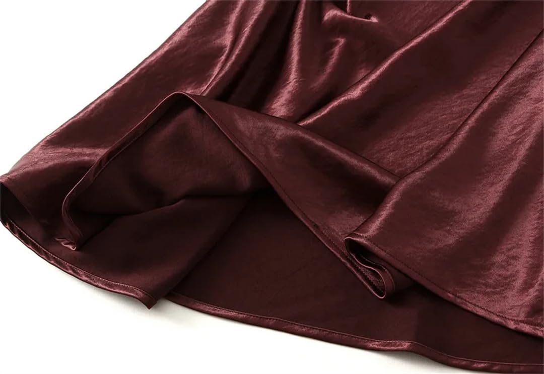 Jupe mi-longue plissée fluide en satin pour femme