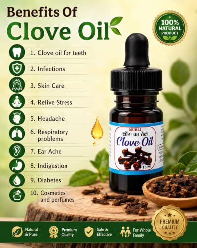 Image of Clove Oil (Long Ka Tel)- 15ML (Pack of 1) | Pure & Natural | Cold Pressed Multipurpose Oil for Teeth & Gum Care, Hair, Skin & Body Massage | Premium Quality