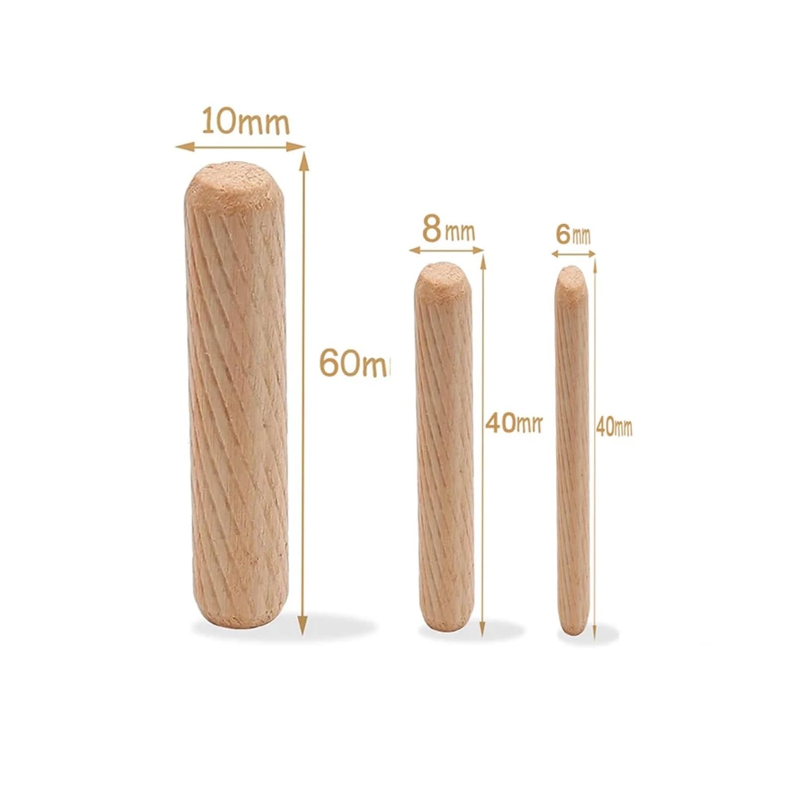 Wspólne kołki łączące, 1000 sztuk/paczka Okrągły 6 * 40 mm 8 10 Szuflada szafki karbowany DIY Obróbka drewna do przyrządów kołków Wiertarka mebli Rzemiosło(10x40)