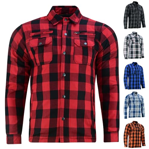 Daniel Smart Men's Motorcycle Shirt Plaid Biker Flannel Jacket Removable Sporty Armored, Zipper Closure & Water Resistant