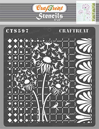 CrafTreat Dandelion Stencils for Painting on Wood, Canvas, Paper, Fabric, Floor, Wall and Tile - Dandelion Love - 6x6 Inches - Reusable DIY Art and Craft Stencils - Dandelion Stencil for Painting