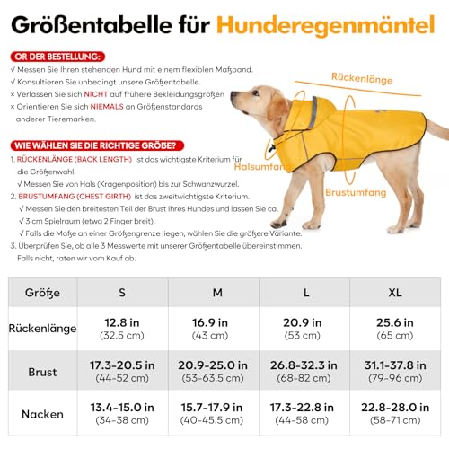 Regenjacke Hund mit Kapuze, Wasserdicht Hunderegenmantel mit Reflektierenden Streifen, Verstellbar Regenmantel Hund, Ultraleicht für große mittlere kleine Hund für Spaziergänge, zum Spielen (M | Gelb)