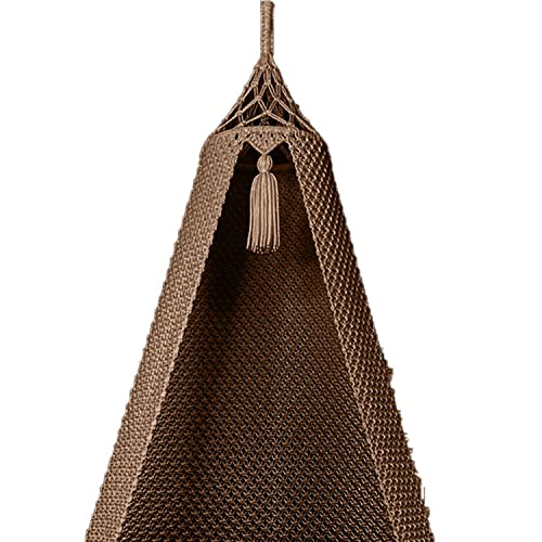 Image of KAAHIRA Bohemian Macrame Hanging Swing Chair- Aesthetic Cotton Rope Hammock for Indoor & Outdoor - Patio, Balcony, Bedroom, Living Room, Garden-Kids, Adults & Pets - Boho Decor (Brown)