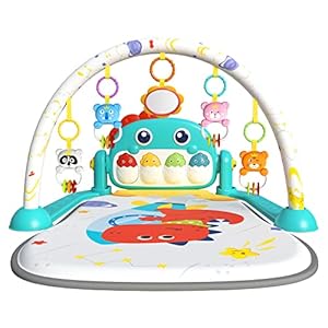 Eners Baby Gym Spielmatte Musikalische Aktivitätsmatte Piano Baby Play Gym Bauchzeit Gepolsterte Matte für Baby Neugeborene Kleinkind Kleinkinder (Dinosaurier blue)
