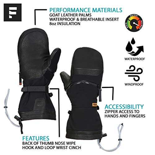 FRDM Cold Weather Snow Mitt- Waterproof Windproof Leather Convertible Snowboard Ski Snowmobile for Men and Women
