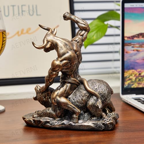 Estatua Toro y Oso Wall Street Resina Bronce 7x4.5x8in miniatura 7