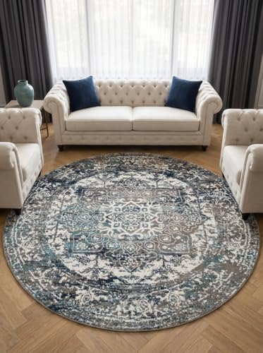 Rugs.com Arlington Collection Rug – 8 Ft Round Grey Medium-Pile Rug Perfect for Kitchens, Dining Rooms