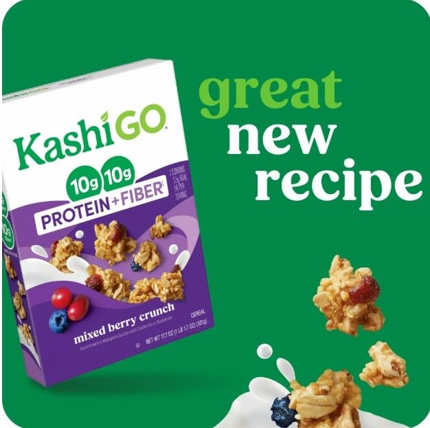 Cold Breakfast Cereal byKashi- Vegan Protein - Fiber Cereal - Mixed Berry Crunch - 17.7 Oz Box - Pack of 2