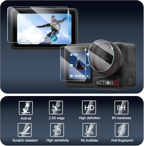 Image of OpenTech Premium Tempered Glass Screen Protector for DJI Osmo Action 5 Pro Camera (Transparent) | 9H Hardness, Anti-Scratch Lens & Screen Guard Complete Set of 3
