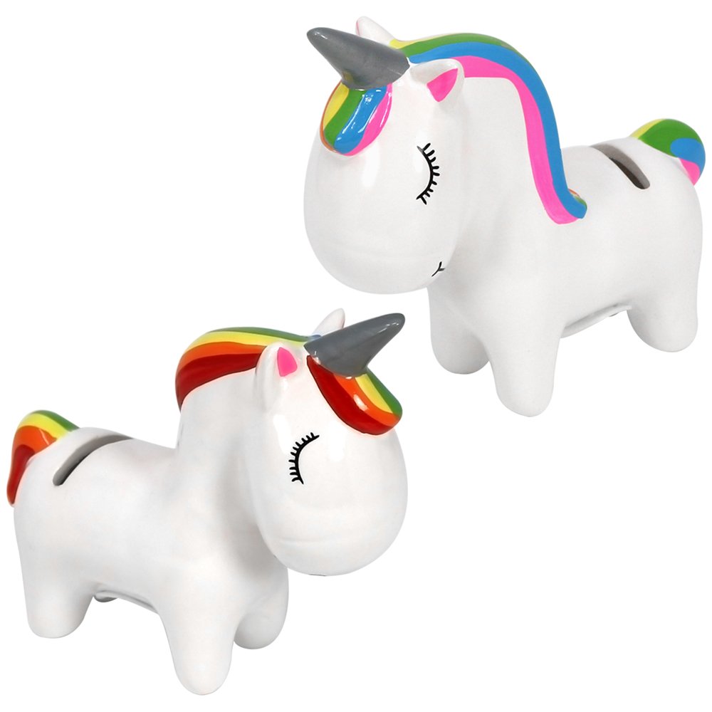 Tirelire en céramique Licorne Magique com-four® 2 pièces avec Fermeture en Caoutchouc