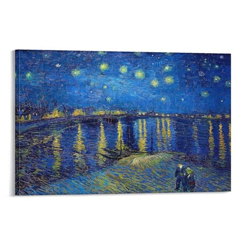ポスター ゴッホ 『ローヌ川の星月夜』 アートパネル キャンバス 壁アート モダン部屋飾り 版画 壁の絵 インテリア ホームアートワーク20x30inch(50x75cm)