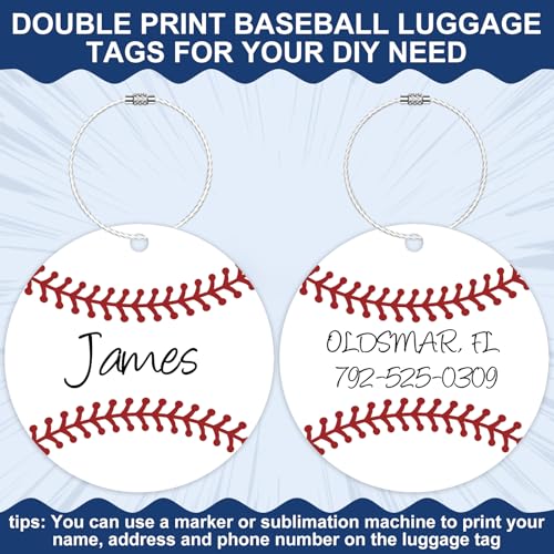 Luggage Tags for Suitcases, 8 Pcs PVC Name Id Card and DIY Pocket Hug Card Labels with Steel Loop for Men Women Baggage Handbag Travel School Bag Backpack (8 Pcs Baseball Pattern)4