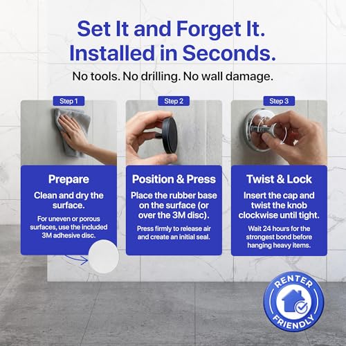 Image of HOME SO Suction Cup Hooks for Shower & Bathroom Towel Holder 4-Pack - Suction Cups Hooks for Hanging Towels, Robes, & Coats - Tiles, Glass Door or Mirror - Shower Hooks & Towel Hooks Organizer -Chrome