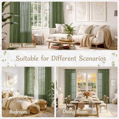 LAMIT Olive Green Sheer Linen Curtains 84 Inches Long 2 Panels Set, Light Filtering Living Room Panels Back Tab and Rod Pocket Christmas Farmhouse Drapes for Bedroom/Sliding Glass Door, 52 x 84 Inch by LAMIT - Image 6