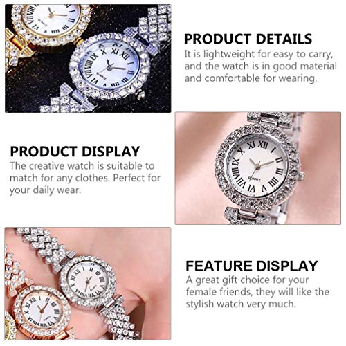 ساعة من بالاكو للنساء، بمينا فضية وسوار فضي، عرض تناظري، مرصعة بأحجار الراين