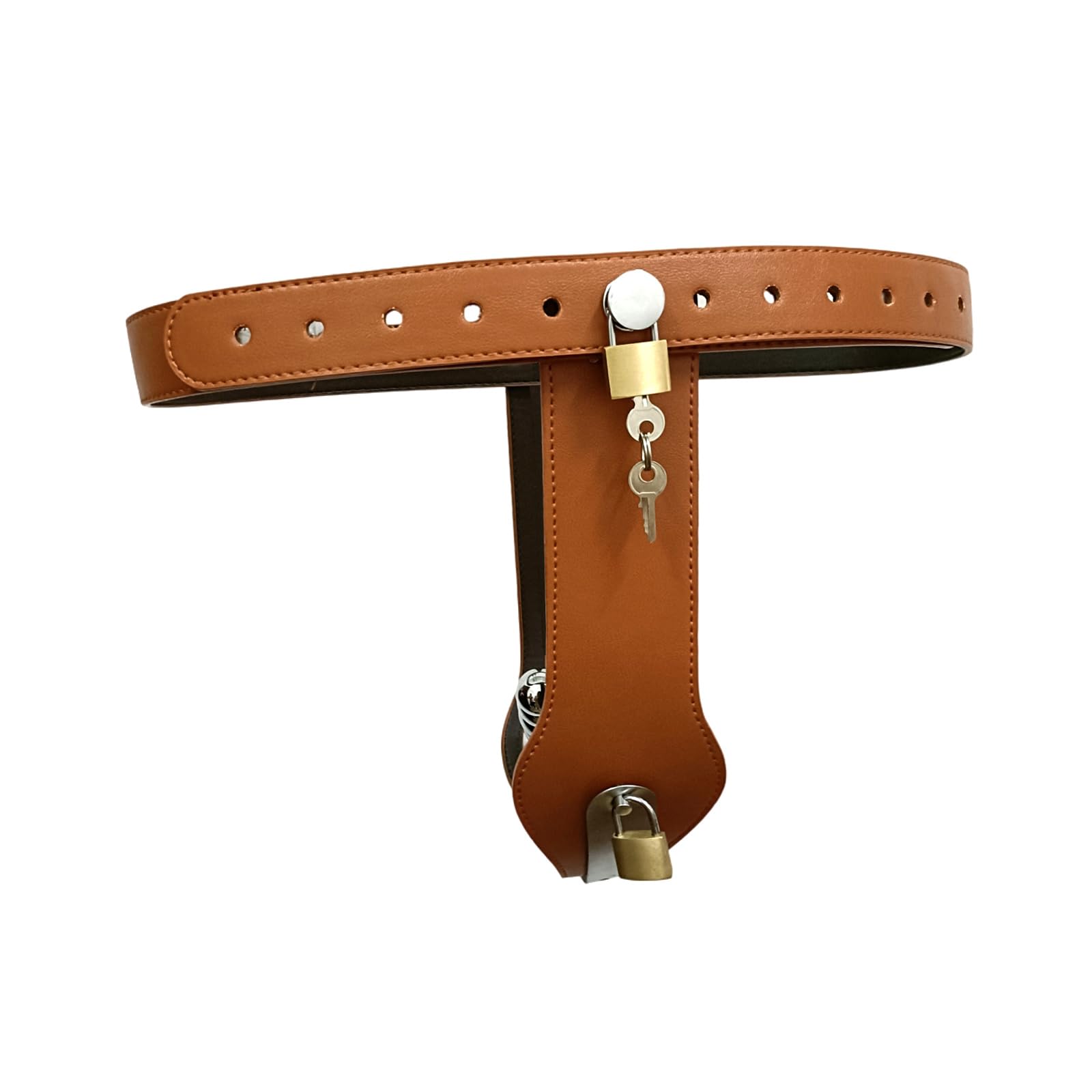 Ceinture de chasteté verrouillable for femme avec 2 serrures et plug anal à 4 boules, culotte de chasteté en cuir verrouillable, cage de chasteté confortable SM bondage sex toy for femme(Brow