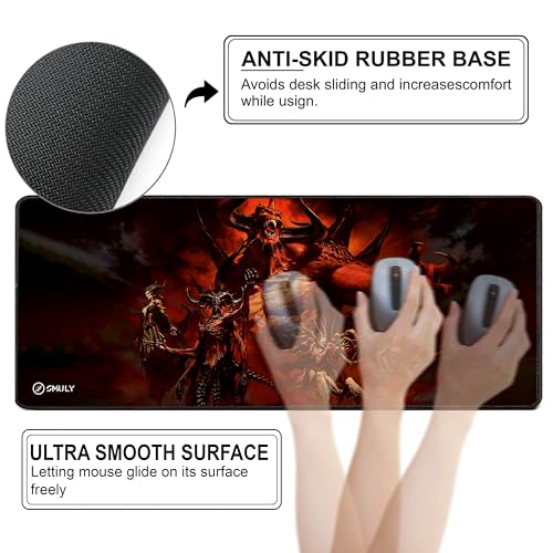 Image of Demon King Mouse Pad 12x32 Inch 3mm Extended Gaming Desk Mat with Anti-Slip Rubber Base Mousepad for Smooth Surface Desk pad for PC & Laptop Use Waterproof & Stiched (Multicolour) Deskpad