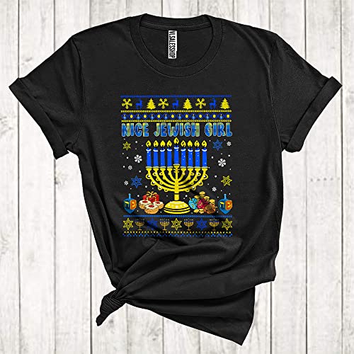 Nice Jewish Girl Funny Sweater Girls Jewish Menorah Lover Matching Hanukkah Christmas Unisex T-Shirt2