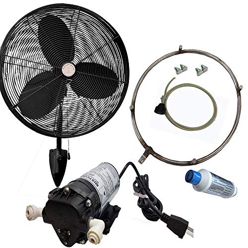 Outdoor Fan With 200 PSI Misting Pump for Residential & Commercial applications. Comes with Stainless Steel Ring (24 Inch Black Fan with 200 PSI Pump)