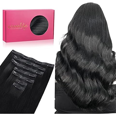 WENNALIFE Nahtlose Clip In Extensions Echthaar, 55cm 7pcs 150g Tief Schwarz Echthaar Extensions Clip Remy Natürliche Seamless PU Clip in Extensions Haarverlängerung Echthaar Cover