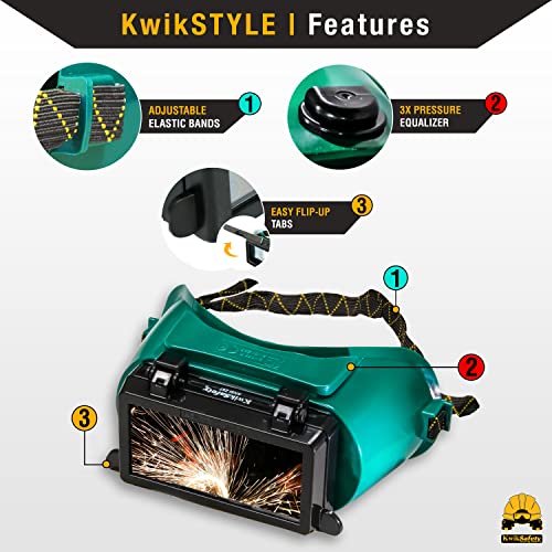 Image of KwikSafety - Charlotte, NC - EAGLE EYES Welding Goggles Flip-Up [ANTI-FOG Snug FIT] Shade 5 + Shade 10 Industrial ANSI Ventilation Safety Plasma Jet MIG Torch Flame Cutting Gas Oxy-Acetylene /Green
