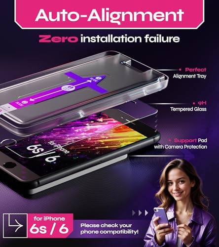 Image of Defenslim Screen Protector compatible with iPhone 6s (2Pack), Easy Auto-Align Install Kit, 4.7 inch Tempered Glass, 9H Hardness, Ultra HD Clear, Case Friendly, EasyShield