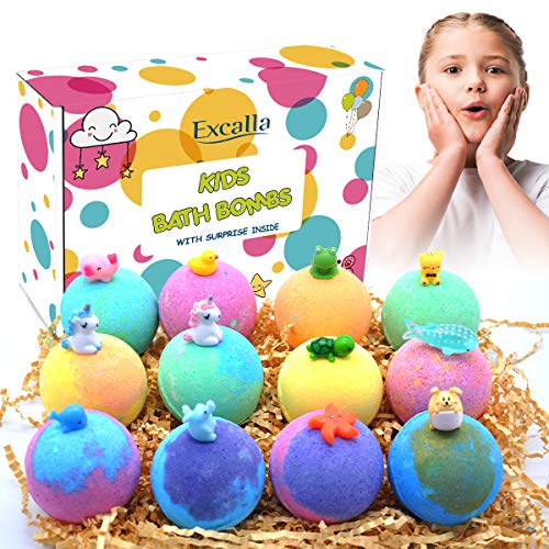 Bath Bombs For Kids With Toys Inside Surprise - 12Pack Bubble Bath Fizzies Vegan Essential Oil Spa Bathbombs Fizz Bath Balls Kit For Girls Boys Women Skin Moisturize, Handmade Girl Gift Set, Kid Safe #TOP6
