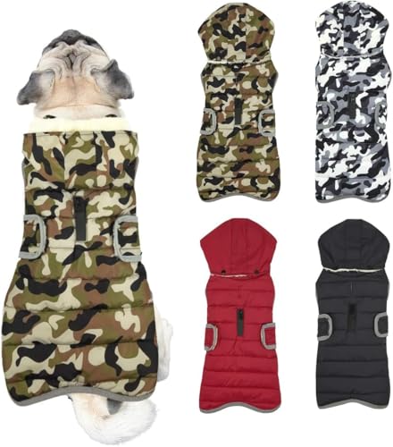 Etechydra Winter Hundejacke with Abnehmbarem Hut, Hundemantel Wasserdicht Reflektierend Hund Mantel Warme Hoodie Fleece Welpenmantel, Jacken für Kleine Mittlerer Große Hunde, Grün, S