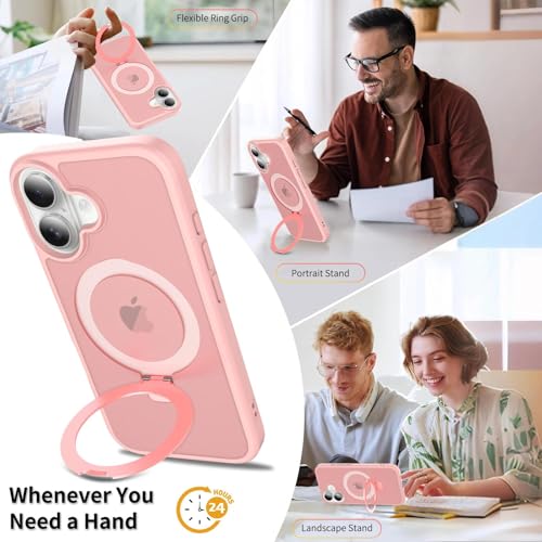 Image of Magnetic for iPhone 16 Case, 6.1 inch, Compatible with MagSafe, Rugged Kickstand, Not-Yellowing Military-Grade Protection, Matte Pink