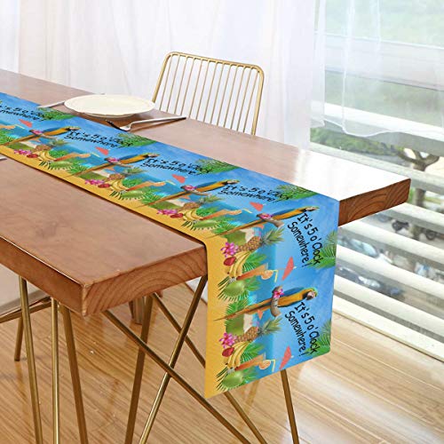 Oarencol It's 5 O'clock Somewhere Table Runner 13X70 Inch Double Sided, Summer Parrot Pineapple Bird Tropical Fruit Banana Polyester Rectangle Table Cloth For Wedding Kitchen Party Dining Home Decor #TOP4