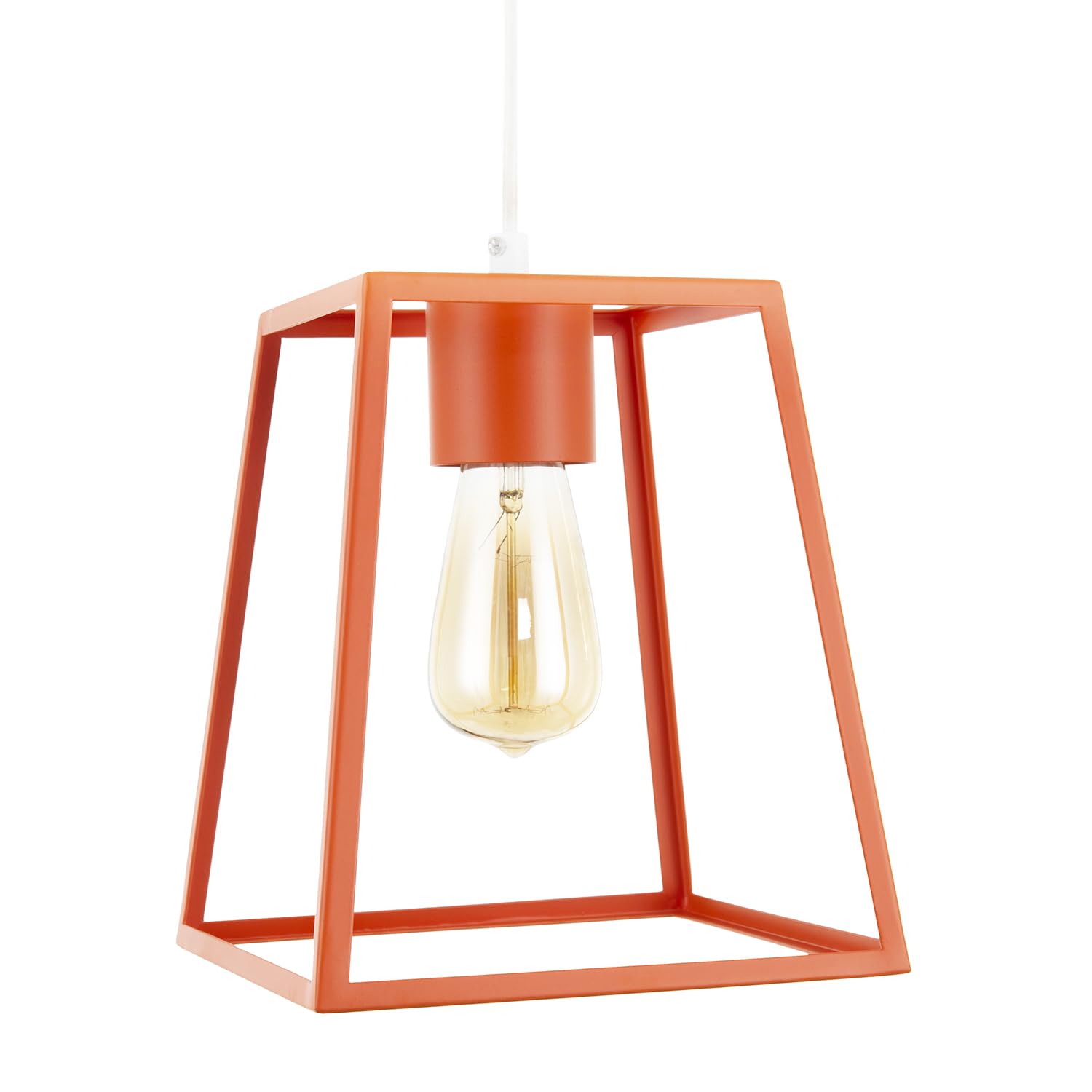 Happy Homewares Industrial Lantern Pendant Lamp Shade 25cm Orange Metal