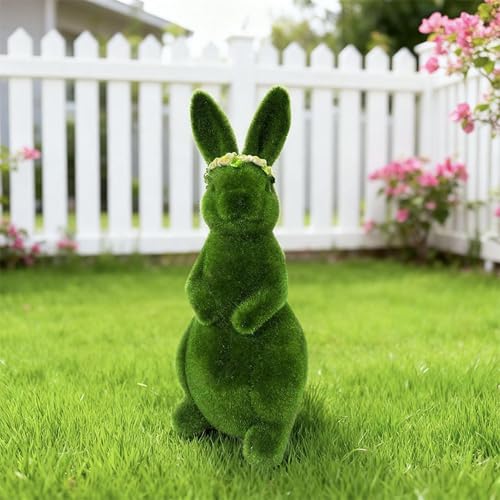 Lapin de Pâques en résine et mousse verte pour décoration de table et jardin