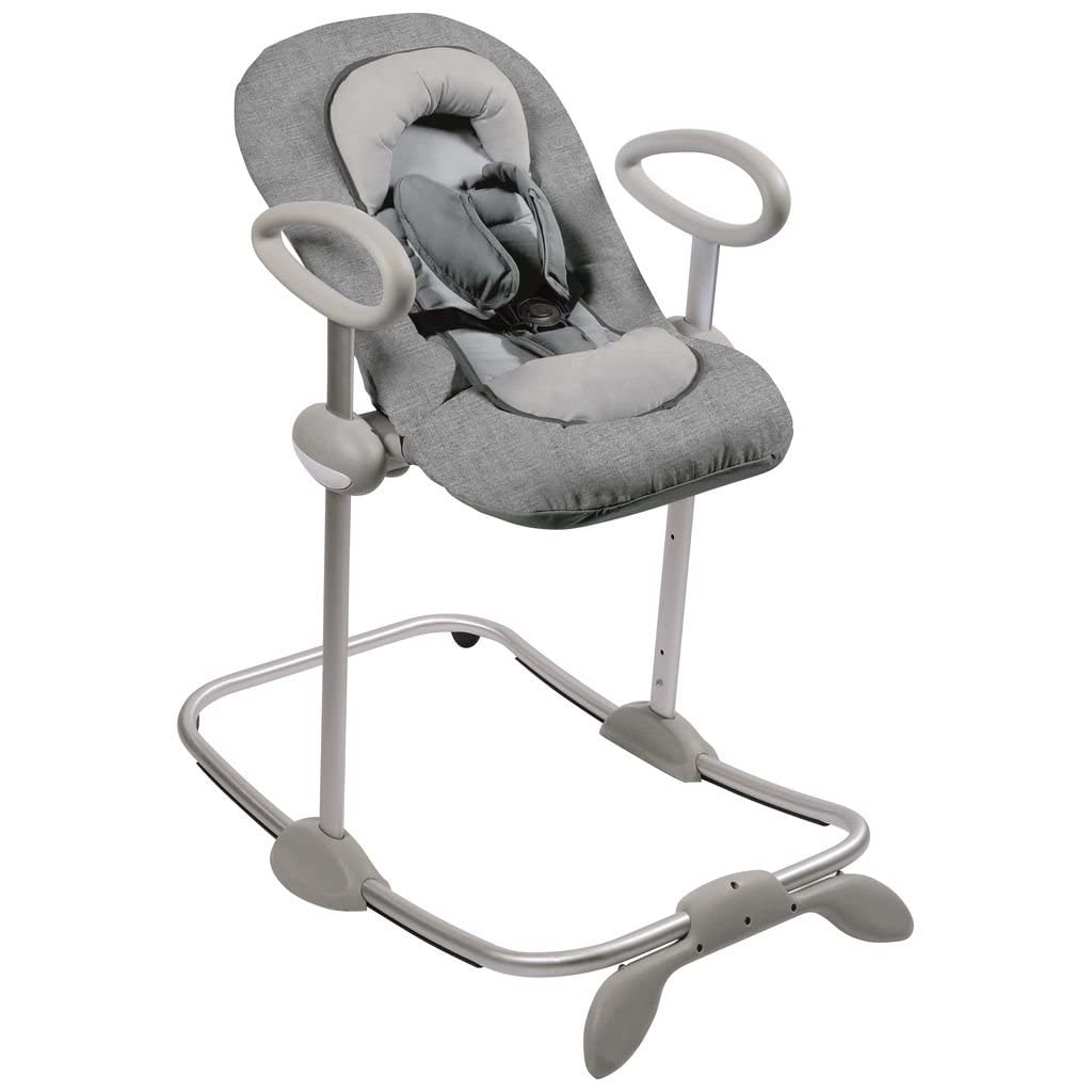 BÉABA, Transat Up and Down III, Transat Réglable en Hauteur, Unisexe pour Bébé et Enfants, 3 Positions d'Inclinaison, Harnais Sécurité 5 Points, Réducteur de Naissance, Gris Chiné