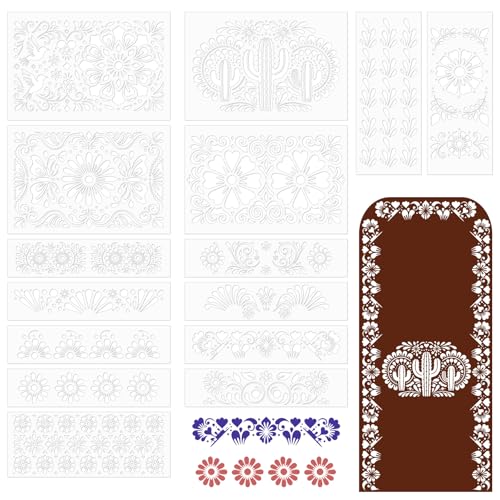 15 pochoirs à texture dentelle Talavera, outils de décoration pour le bricolage, magnifiques pochoirs floraux pour décorer murs, sacs en toile et meubles....