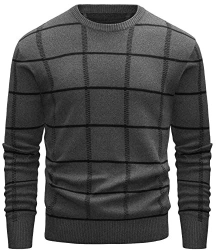 Magcomsen Winter Thermal Sweater Men Soft Cotton Pullover Men Slim Fit Sweaters Mens Fashion Knitted Sweater Long Sleeve Crewneck Men Fall Leisure Sweaters Dark Grey #TOP3