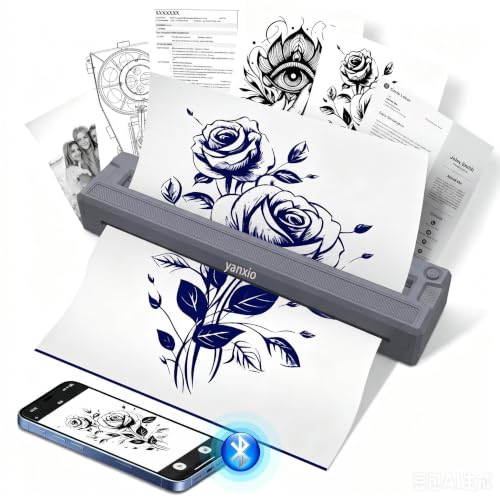 Image of Tattoo Stencil Printer for Beginners & Artists, Wireless Thermal Tattoo Printer With 10pcs Thermal Paper & 3Pcs Transfer Papers, Portable Tattoo Machine, Support Android, iOS, Windows, MacOS,Grey