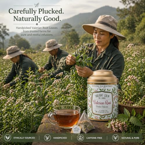Image of Sancha Tea Boutique Valerian Root Herbal infusion Blend |Imported Valerian for Stress Relief & Better Sleep | With Vanilla,Chamomile, Rose, Lemongrass, Lavender & Cloves| 25 Pyramid Tea Bags |Caffeine Free