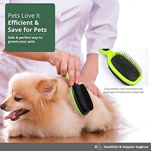 Double Sided Dog Brush, Grooming Brush with Rounded Pins & Bristles, Dog Brushes for Grooming with Anti Slip Handle & Free Cleaning Tool. - Image 5