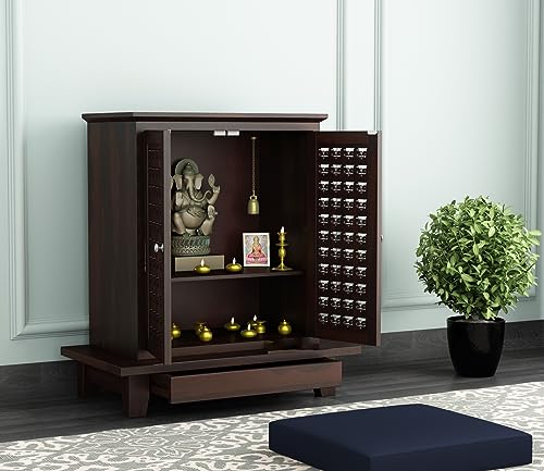 Image of Wudniture Sheesham Wood Bhagavati Handcrafted Home Mandir /Temple (Walnut Finish) | Wooden Pooja Mandir for Home & Office