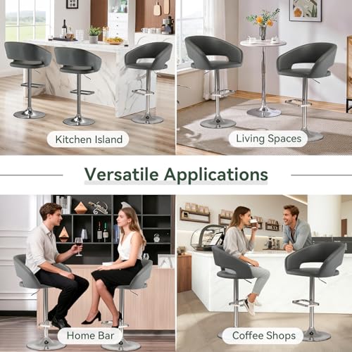 Image of PU Leather Adjustable Swivel Counter Height Bar Stool, Grey
