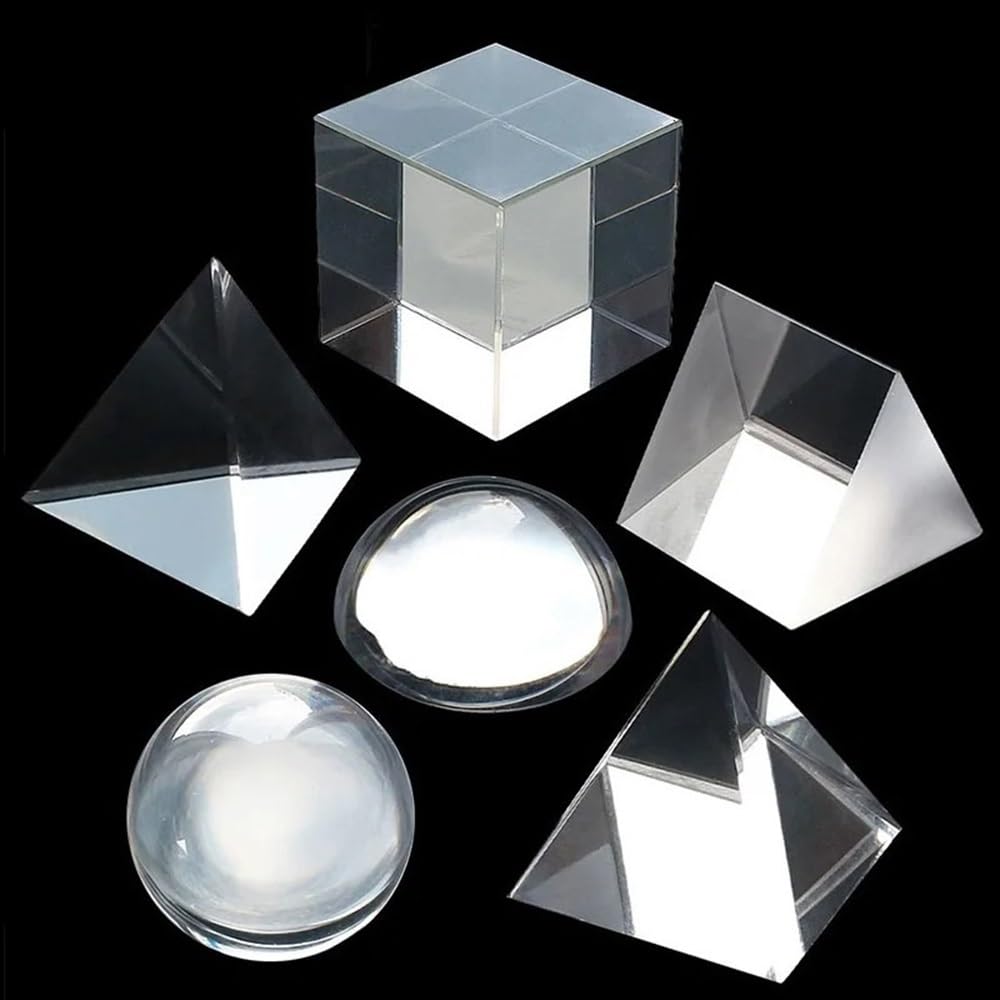 Microscope Optical Prism Set 6PCS Cubic Hemisphere Triangular Prism Pyramid Sphere Tetrahedron Refracted Rainbow